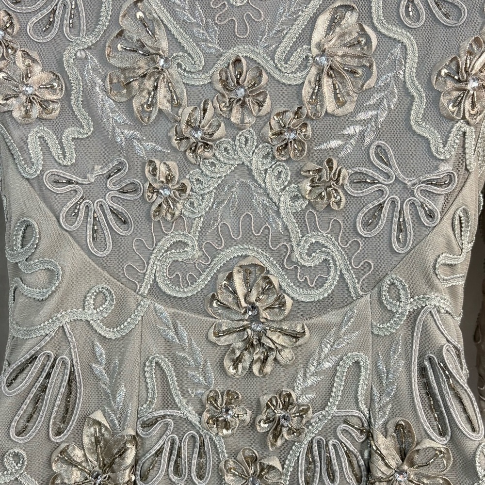 Y2K Sue Wong Floral Embroidered Mini Dress in Taupe - Picture 9 of 12